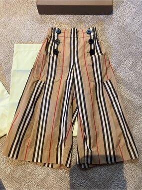 Kids - Burberry Tan Striped Wide-Leg Trousers size  3T